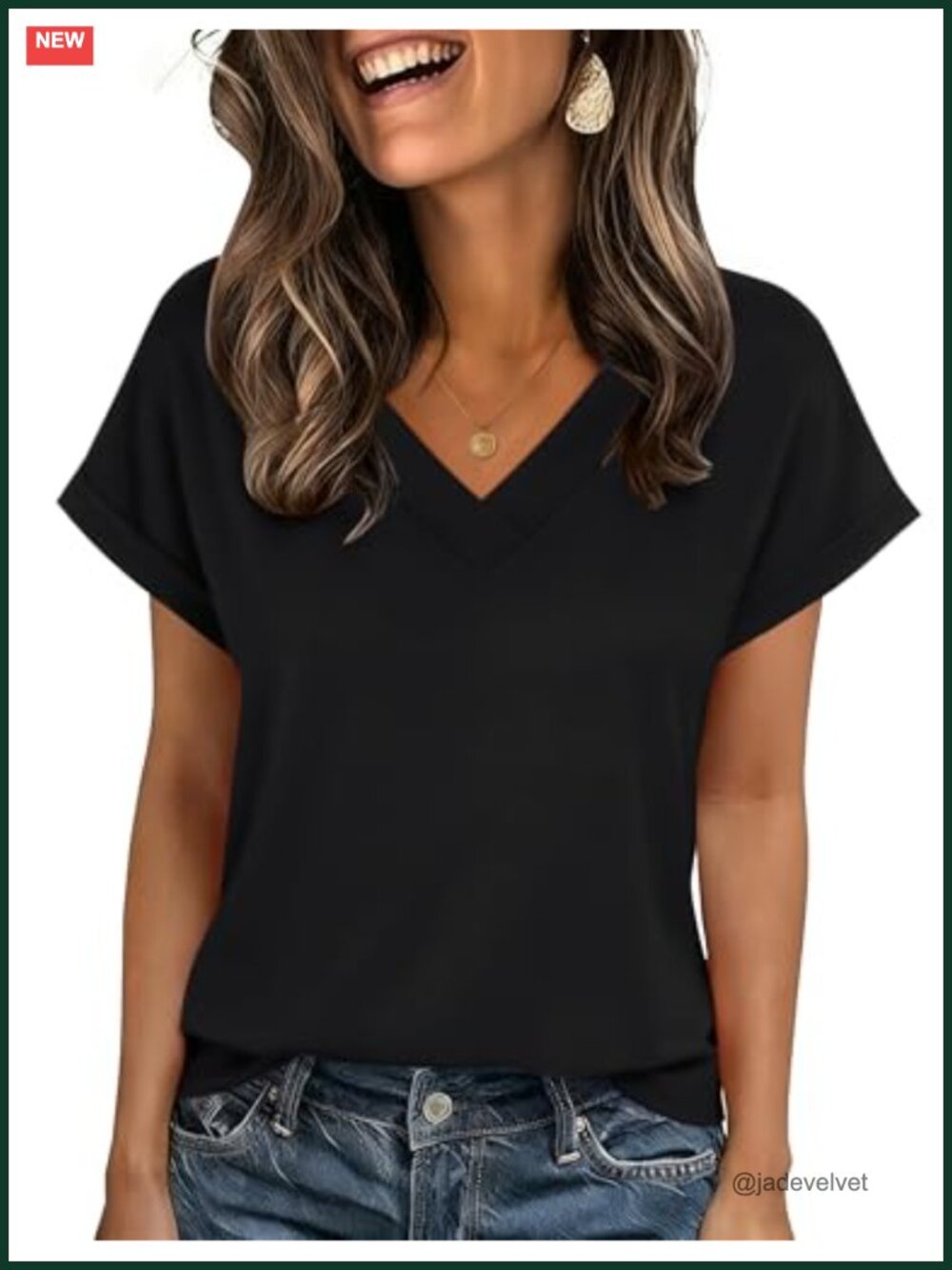 Zeagoo Women's V-Neck Rolled Sleeve Short Sleeve T-Shirt Blouse Top 95%